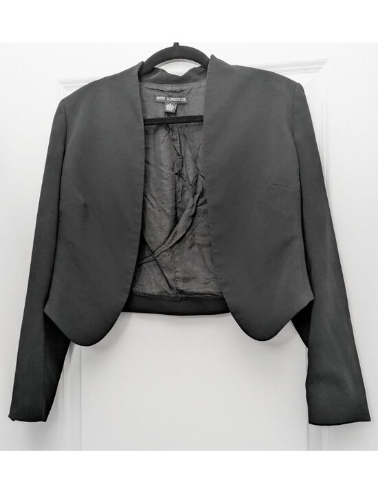 Petite Sophisticate Jackets & Blazers - Cropped Blazer Jacket - Corporate Goth, Minimalist, Office Basics, Tailored